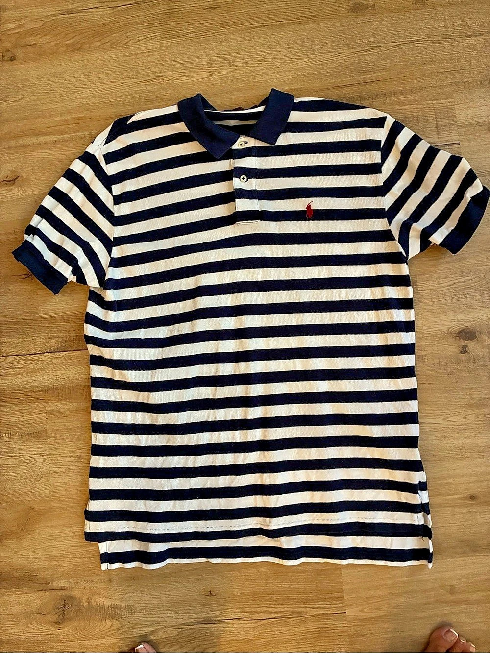Polo Ralph Lauren Classic Fit Striped Mesh Polo Shirt Blue & White